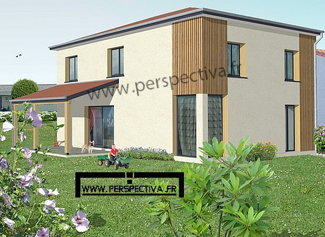 maison ossature bois crépie 6 chambres
